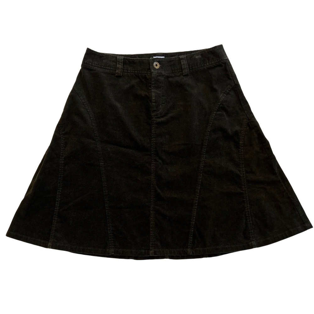 G H Bass Cotton Corduroy A Line Dark Olive Y2K Academia Preppy Skirt Size 8 - Picture 2 of 8
